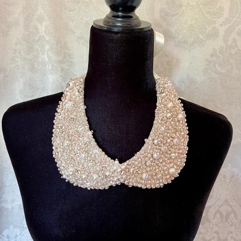 Ladies Detachable False Collar with Rhinestones and Faux Pearls